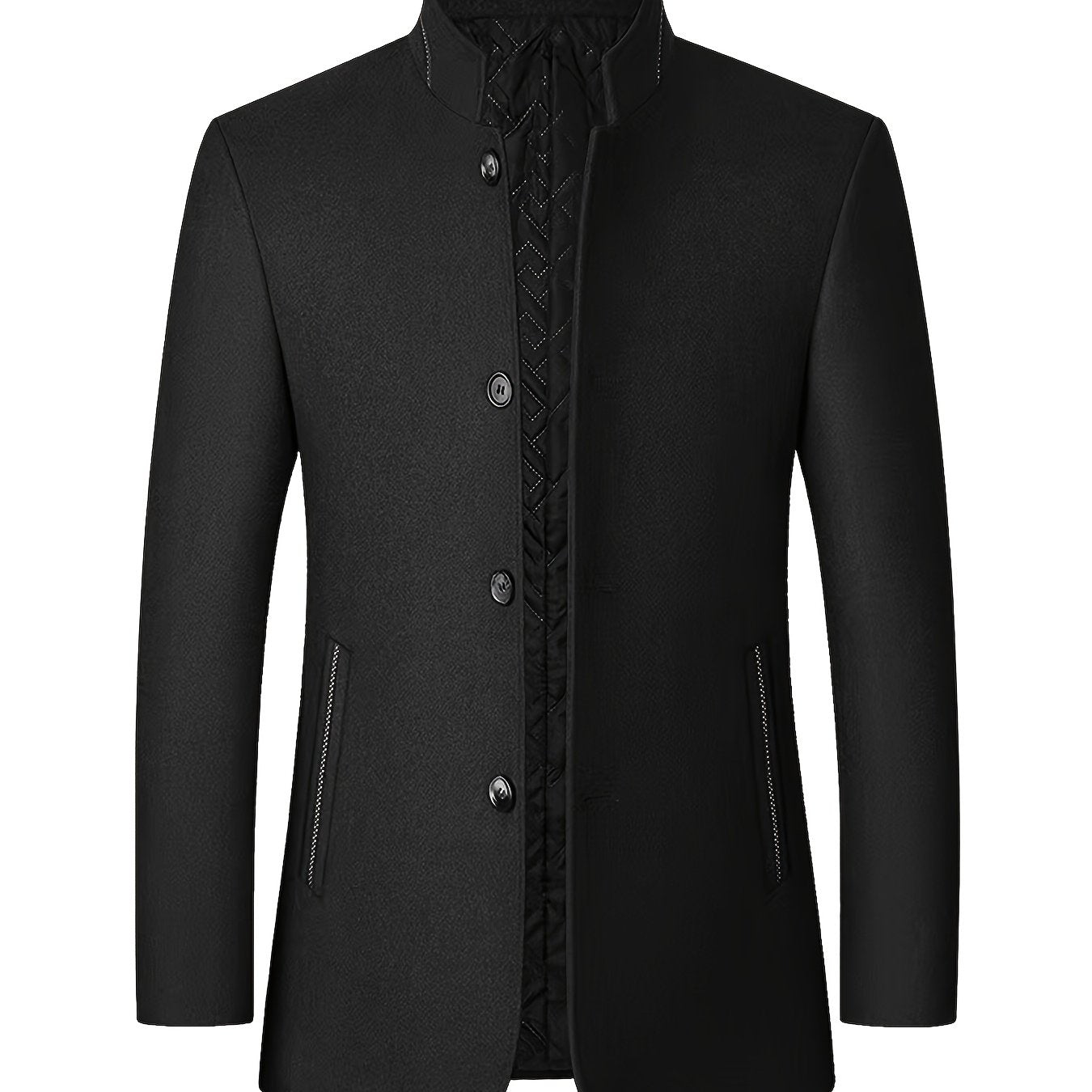 Men's Wool Blend Stand Collar Jacket with Pockets Regular Fit Fall Winter