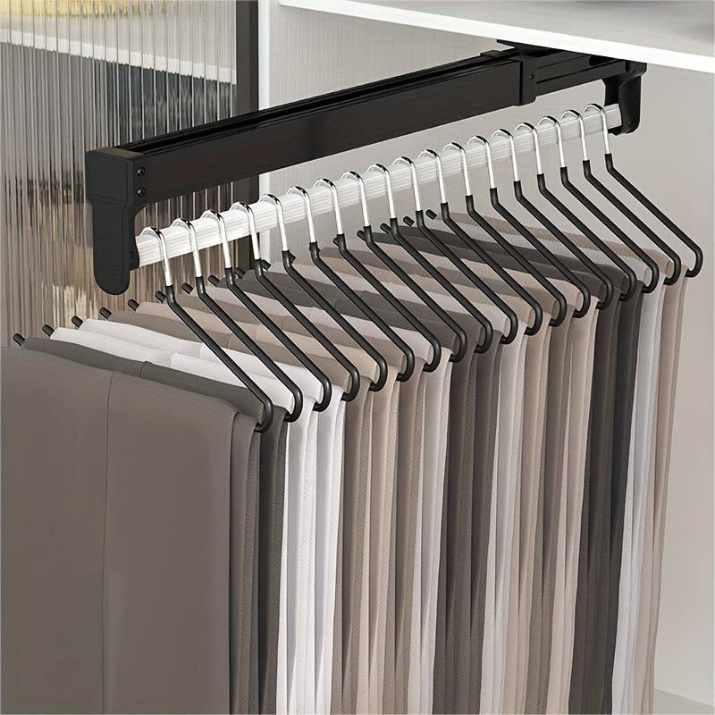 Adjustable Pull-Out Clothing Storage Rack with Metal Rod for Wardrobe Organization