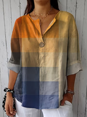 Women's Plus Size Patchwork Blouse With Decorative Buttons