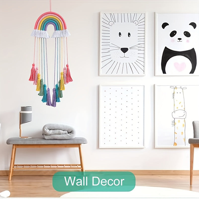 Bohemian Rainbow Lace Wall Hanging with Bow and Tassels Pink Red Home Decor