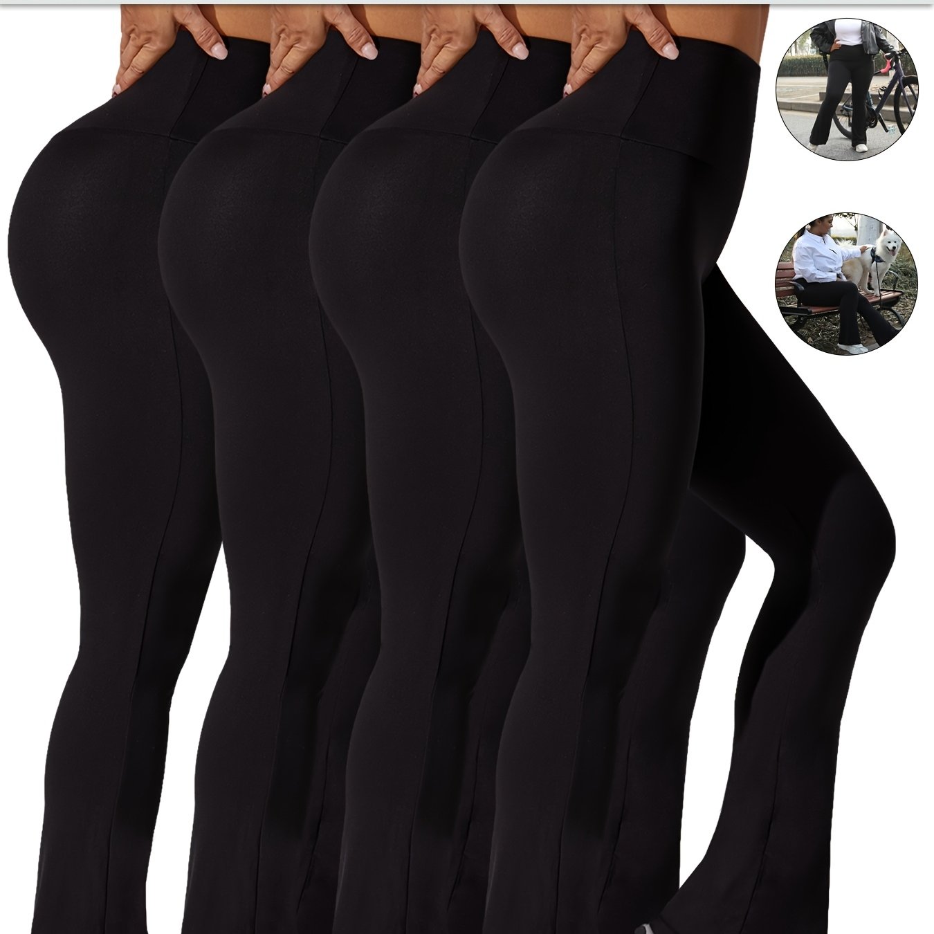 Plus Size Women Flare Leggings Tummy Control Bell Bottom Pants Black Gray Beige