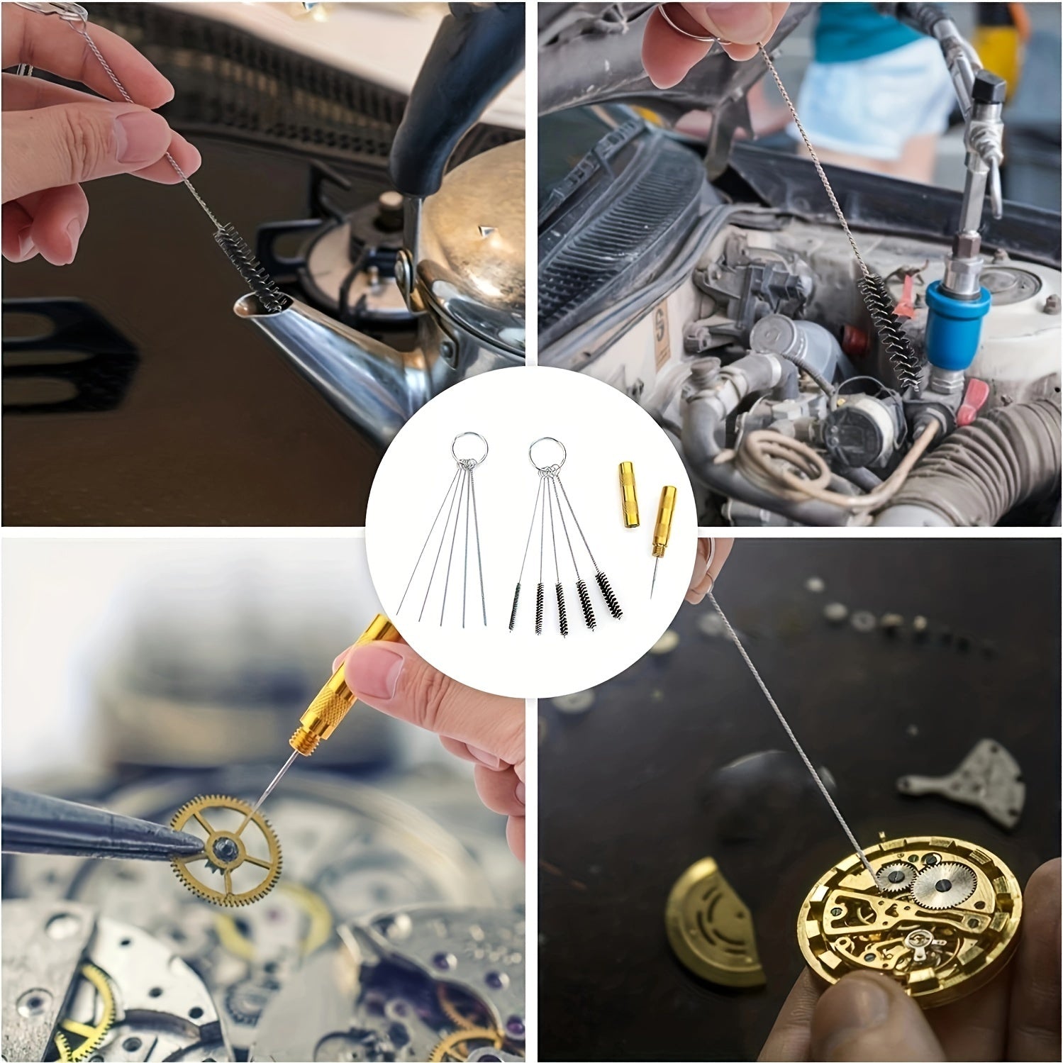 3Pcs Pneumatic Spray Gun Nozzle Cleaning Kit Stainless Steel Needle Brush