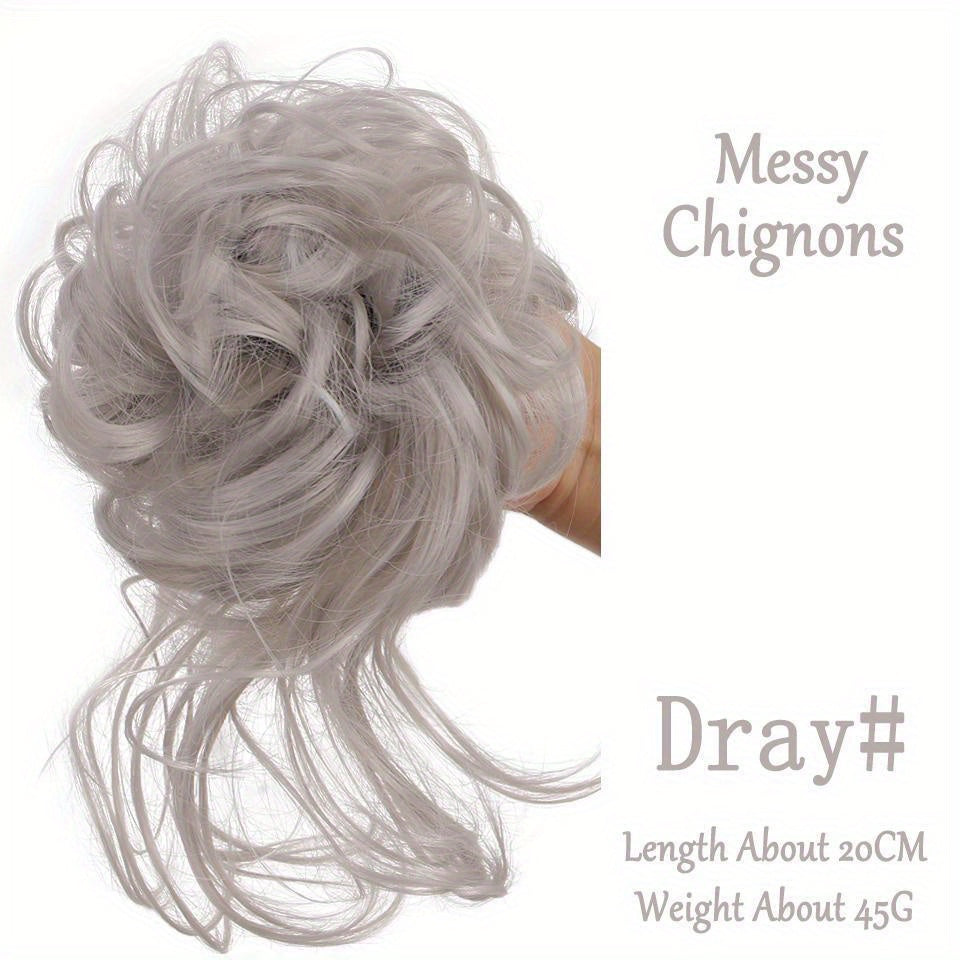 Ayollar uchun sintetik sochli bun scrunchie, tartibsiz, qovurilgan, to'lqinli sochlar uchun kengaytmalar