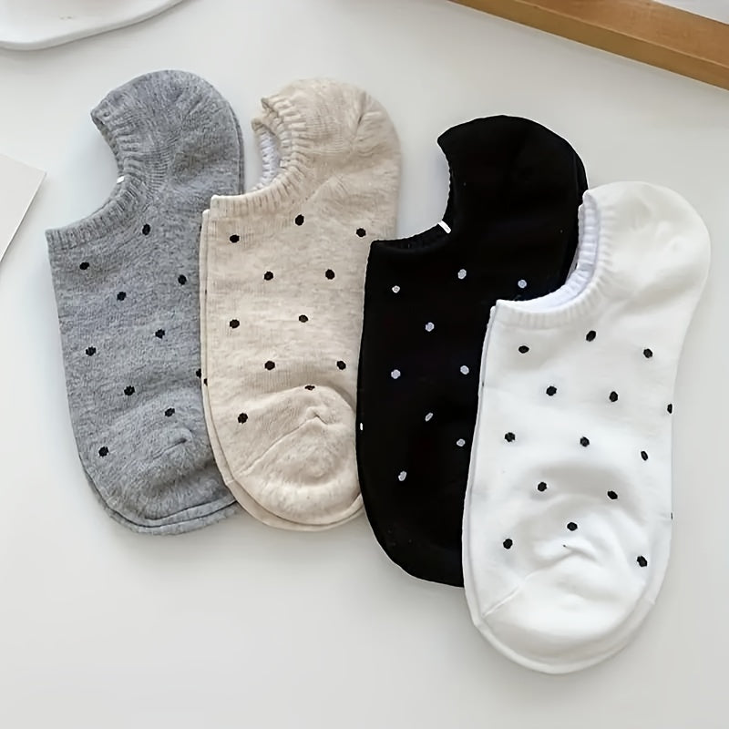 Women Polka Dot Print Low Cut Boat Socks Set of 4