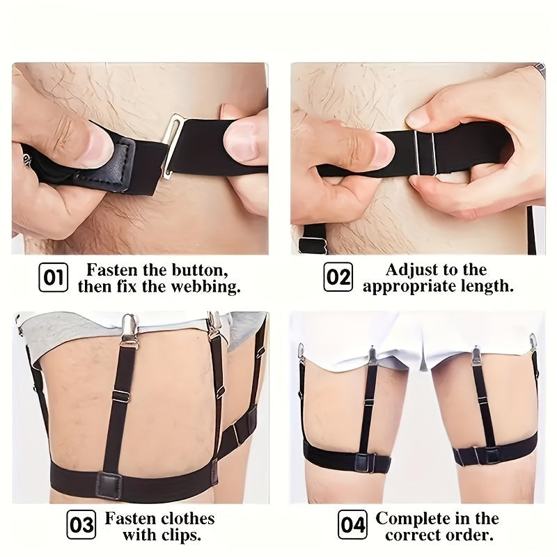 Adjustable Nylon Shirt Stays with Non-Slip Clips for Tucked-In Look
