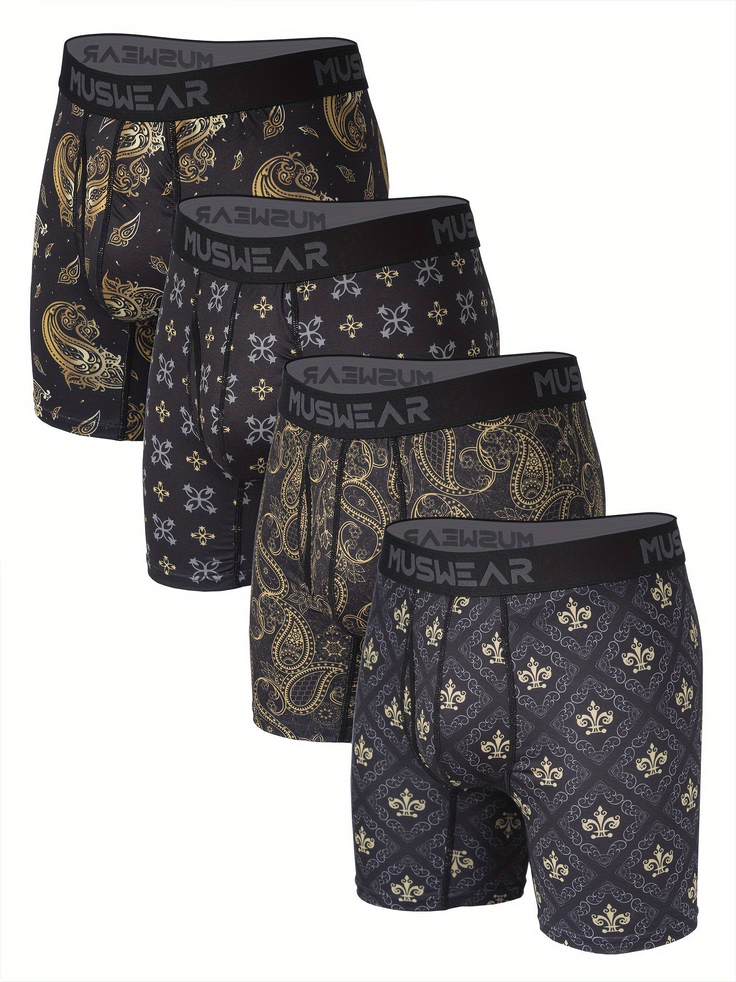 Men's Quick-Dry Boxer Briefs with Baroque Print and Side Openings