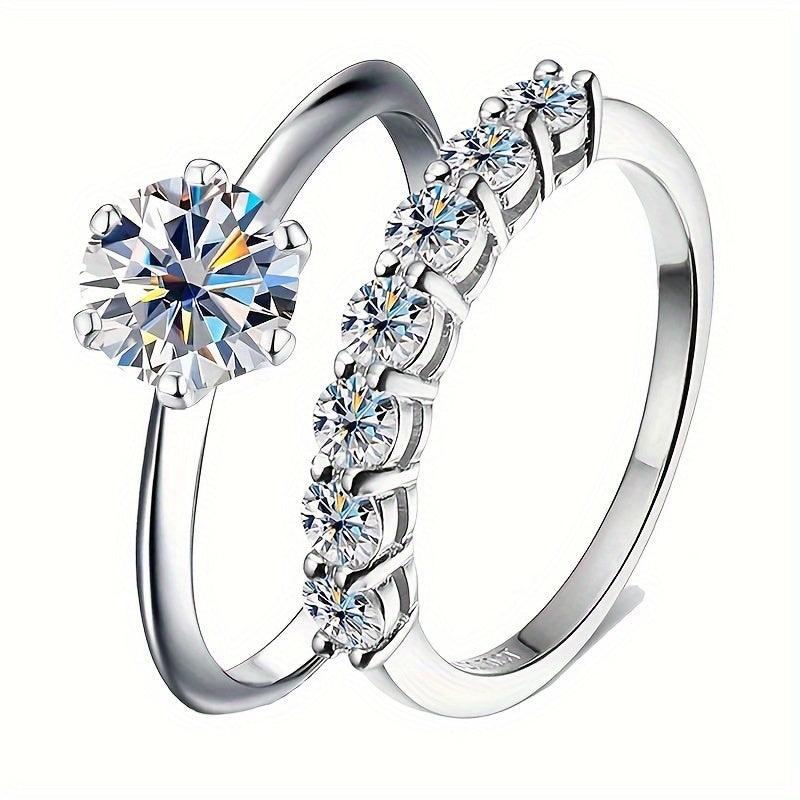 Moissanite Stacking Rings in 925 Sterling Silver with 18k Plating Gift Box