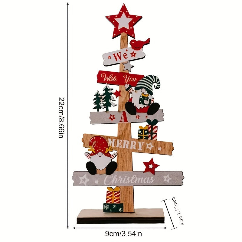 Wooden Christmas Tree and Santa Claus Desktop Sign Holiday Decor Plaque for Gifts and Parties