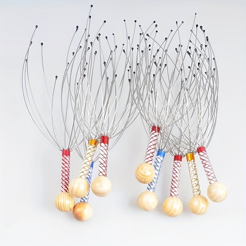 Set of 2 Wooden Handle Scalp Massagers with Rolling Balls for Relaxation and Itch Relief