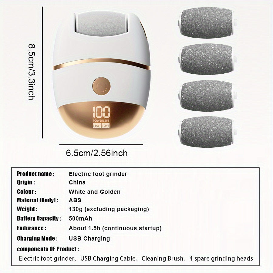 Amoladora eléctrica para pies con pantalla LED y cabezales de repuesto para eliminar piel callosa, herramienta de pedicura portátil inalámbrica