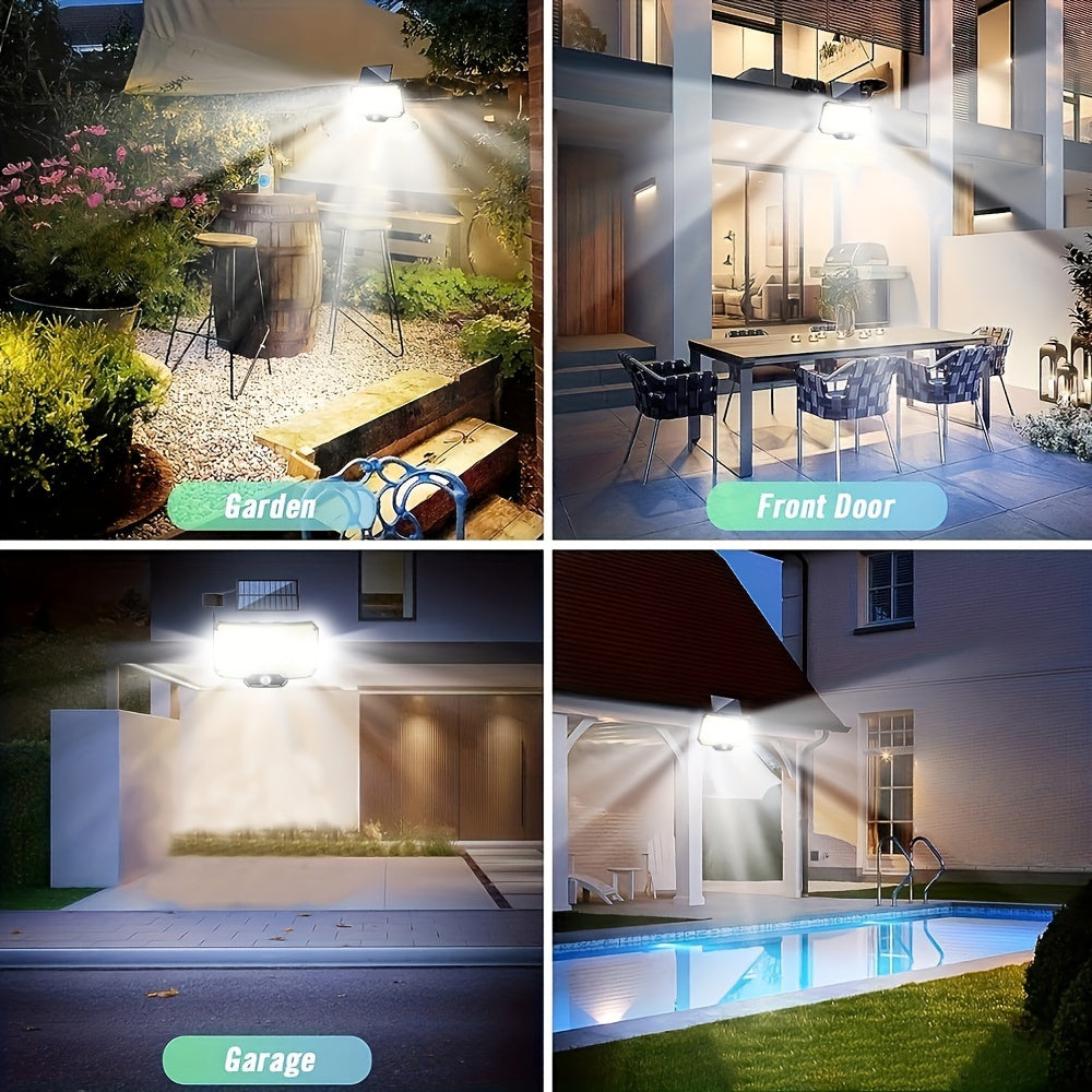 Luz solar exterior con sensor de movimiento, control remoto y 3 modos para patio, porche y jardín