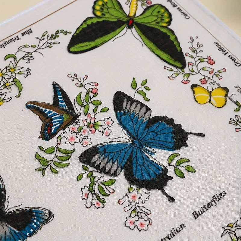 Set of 6 Cotton Handkerchiefs for Men and Women Butterfly and Bird Prints Soft and Absorbent