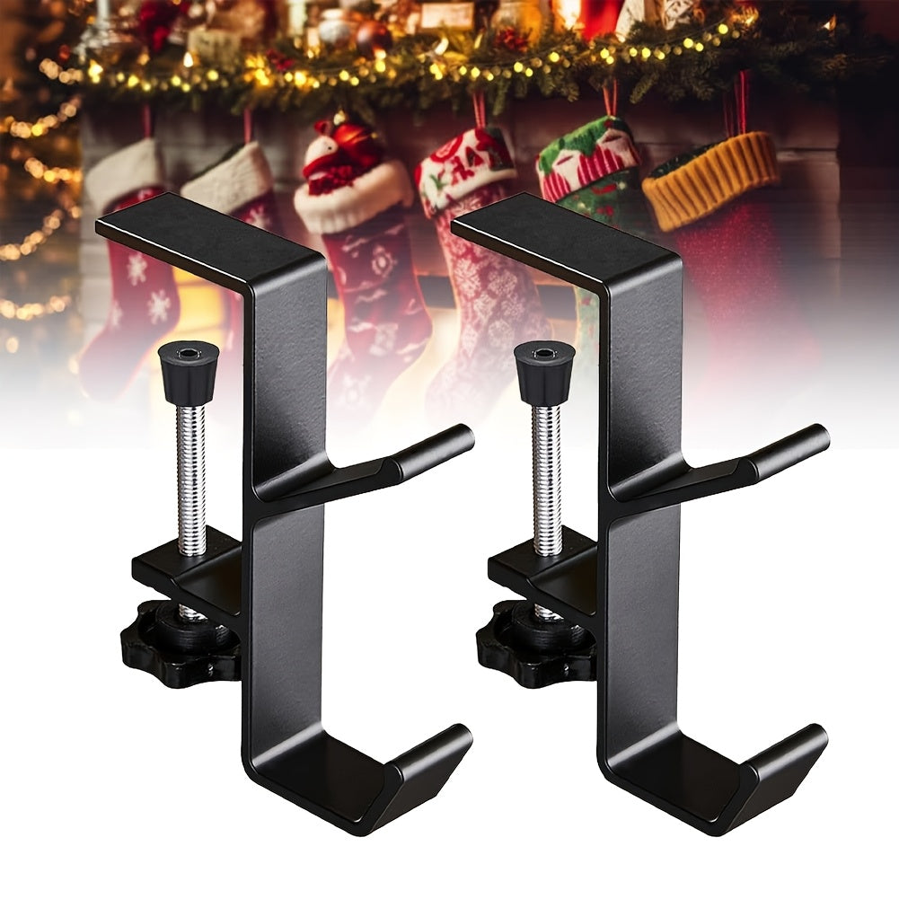 Регулируемые прочные металлические вешалки для гирлянд и носков - набор из 2 штук, держатели для каминной полки с двойными крючками для украшения Рождества, Нового года, Рамадана, выпускного сезона - сверло не требуется