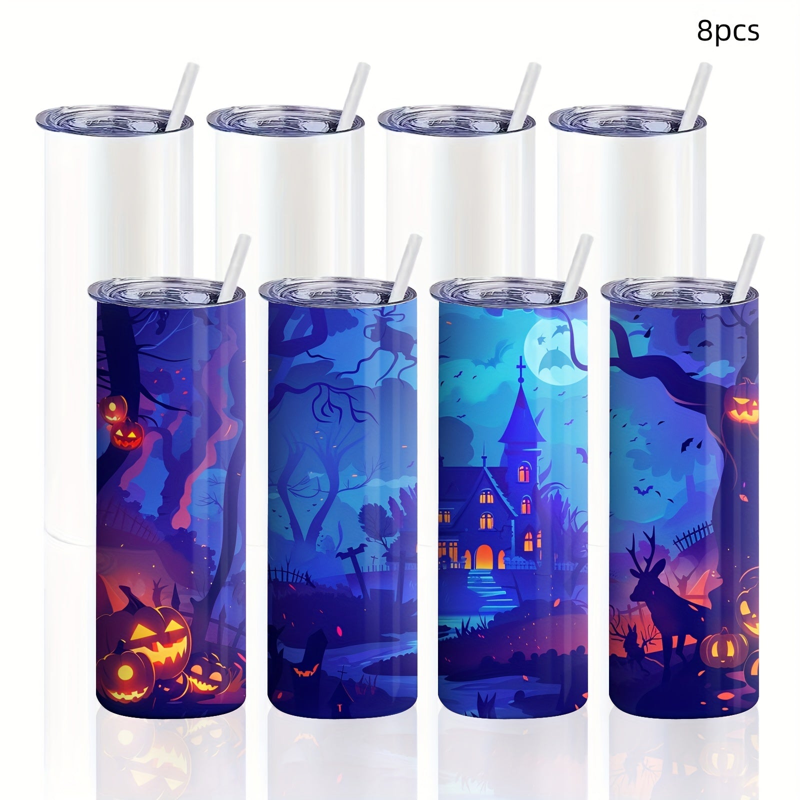 Juego de 8 vasos delgados de sublimación de 20 oz blancos con tapas y pajillas en lote