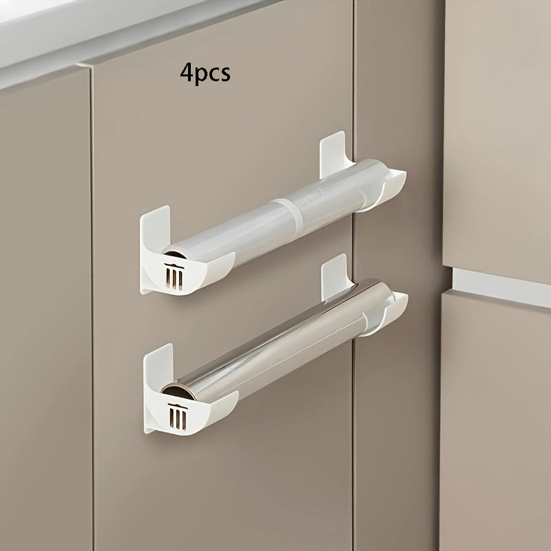 Juego de 4 estantes de almacenamiento para cocina autoadhesivos y montados en la pared para film transparente, bolsas de basura y paraguas