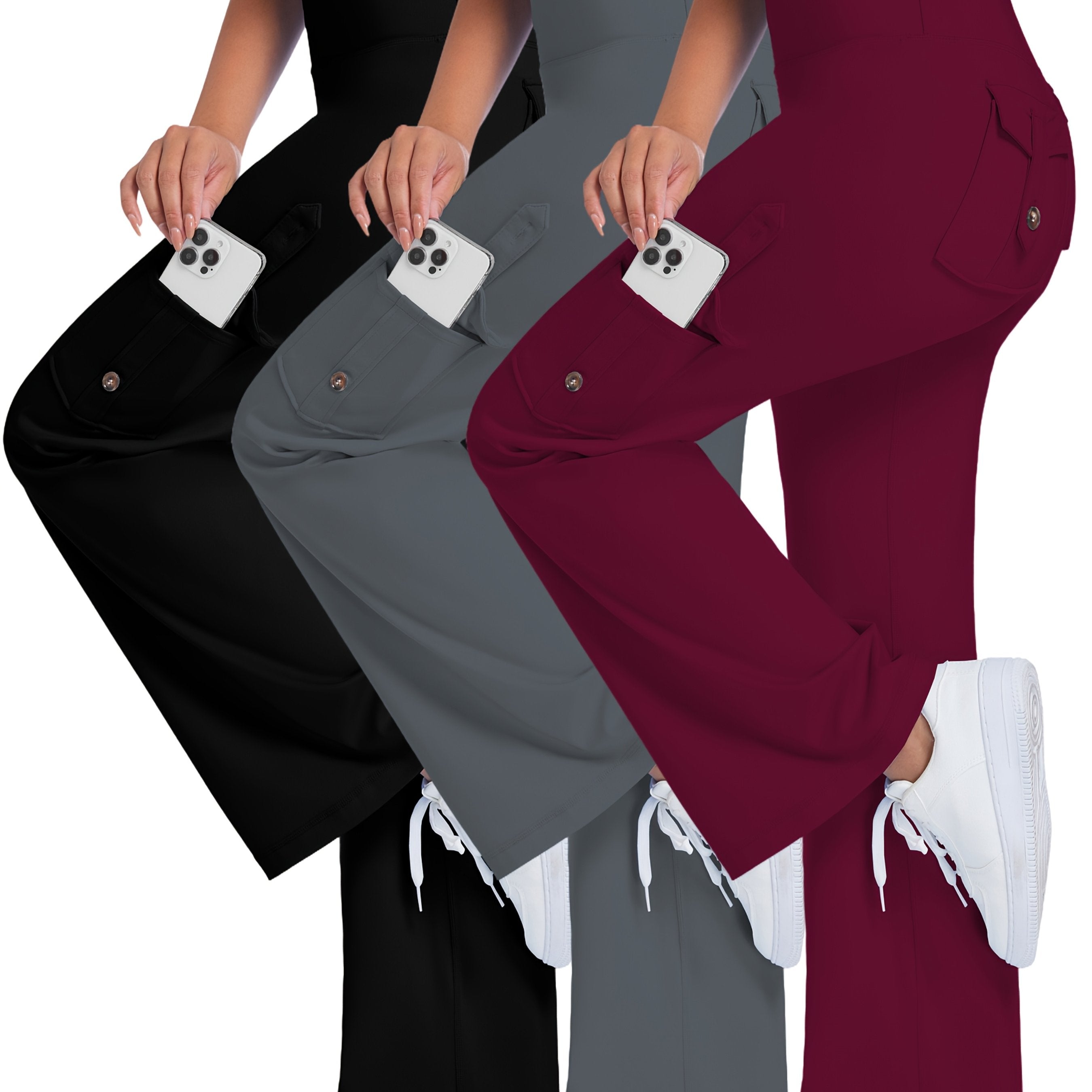 Plus Size Women's Wide-Leg High Waist Yoga Pants 3-Pack Breathable Workout