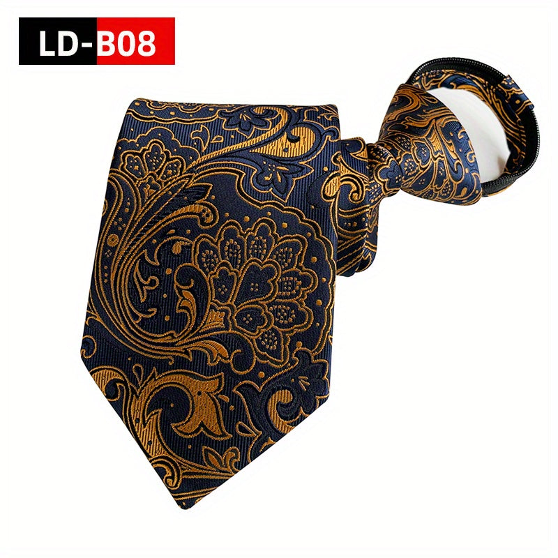 Men's Paisley Polyester Zipper Tie with Easy Pull Design in Spot Supply