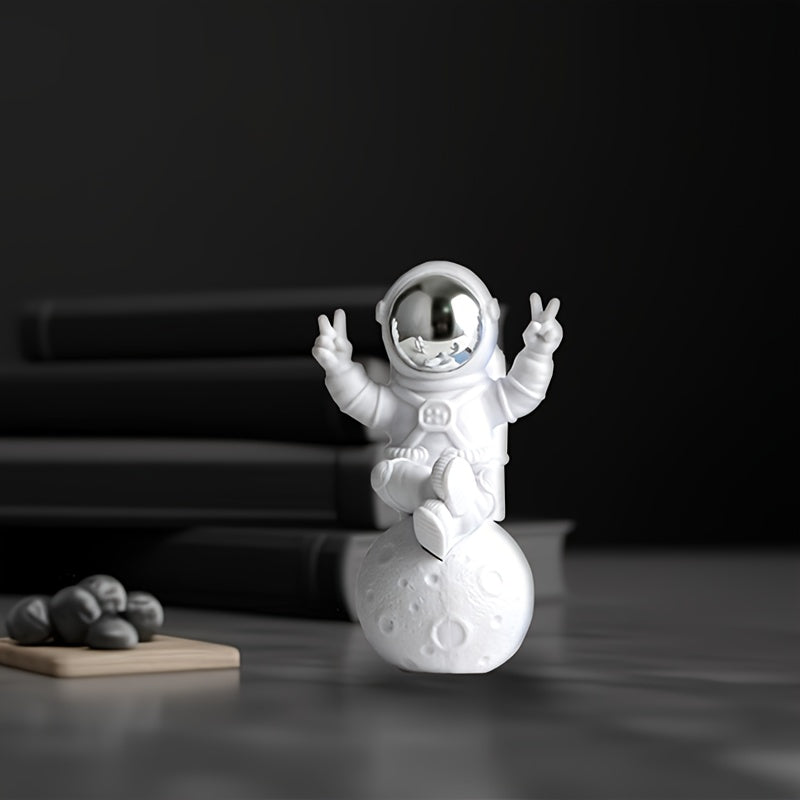 Conjunto de figuras de astronauta con decoración de huevo dorado para entusiastas del hogar, oficina y espacio