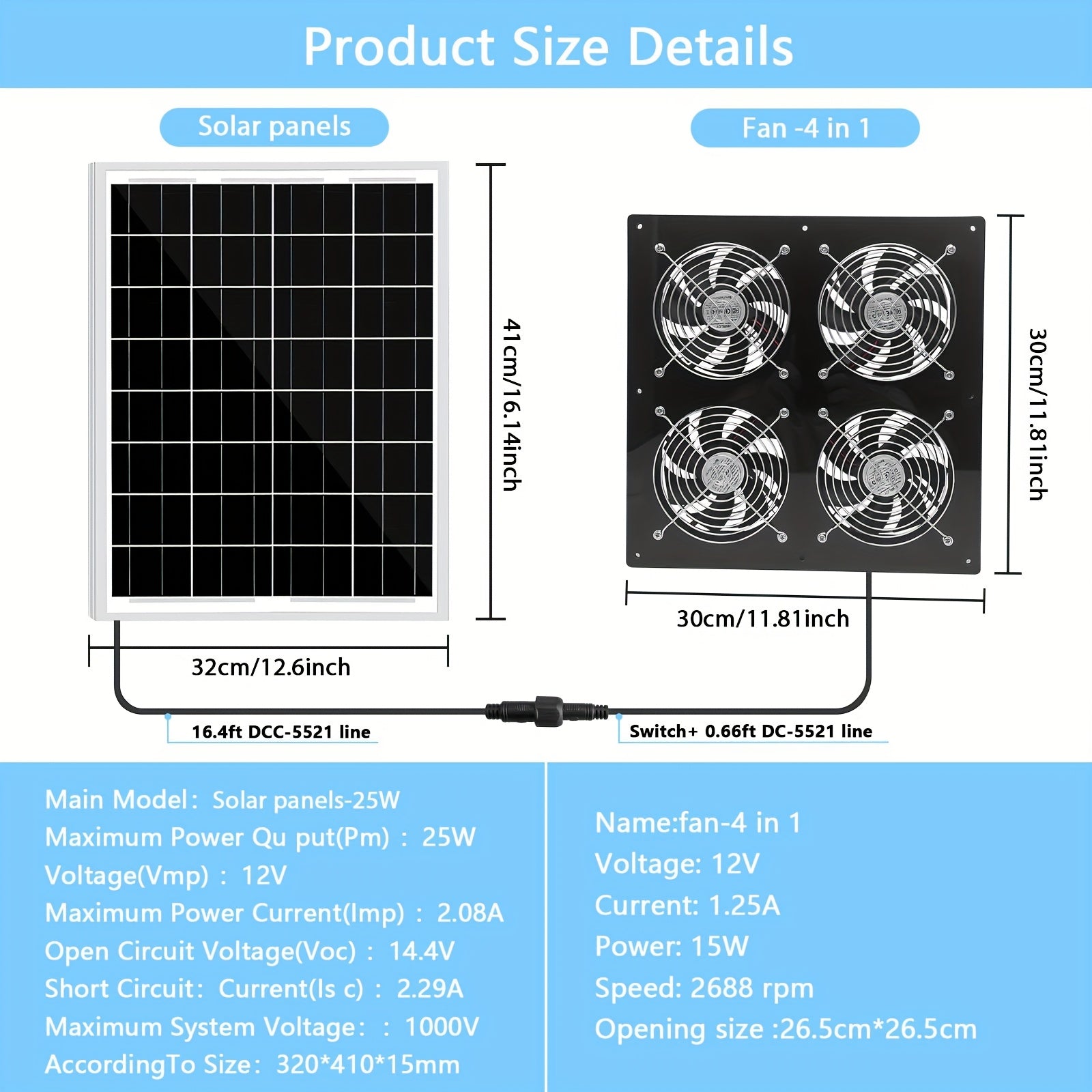 Набор солнечных электровентиляторов для вытяжки, солнечная панель 15 Вт, два высокоскоростных вентилятора для теплиц и сараев