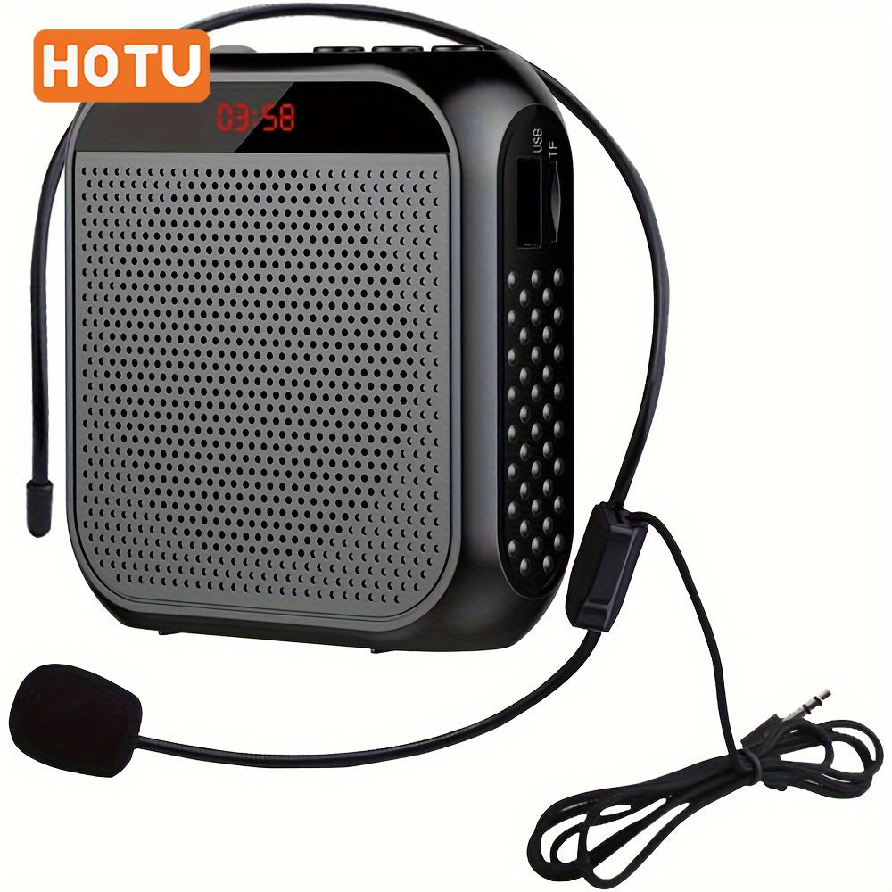 High-Definition Portable Wired Voice Amplifier with USB Rechargeable Headset Microphone for Teachers Meetings Tours Black