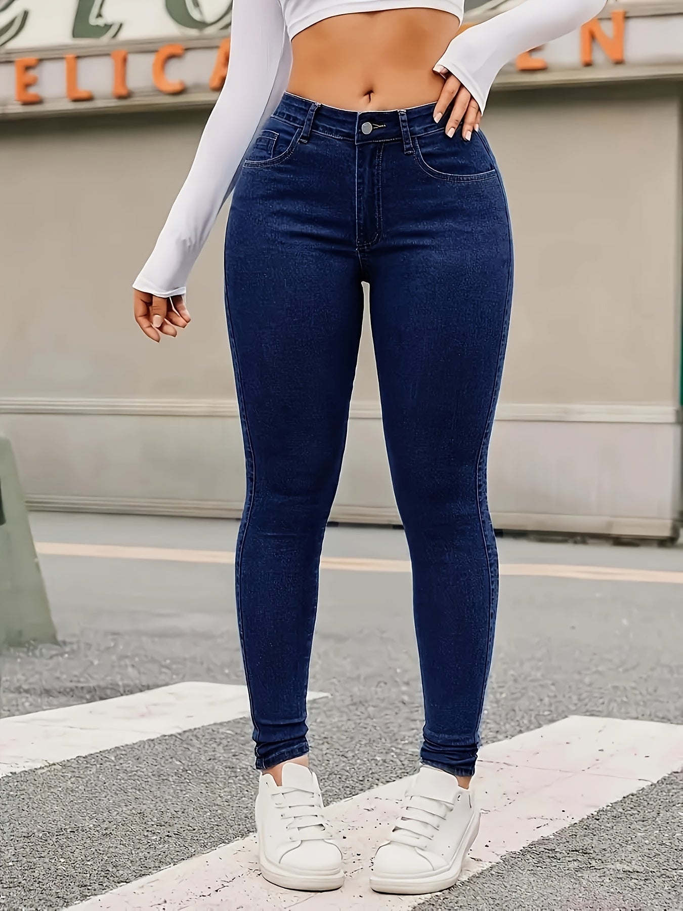 Women's Plus Size Elastic Skinny Jeans Solid Color Casual Pants