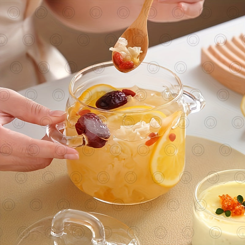 13.53oz Borosilicate Glass Stockpot with Lid Microwave Safe for Soup Custard Pudding