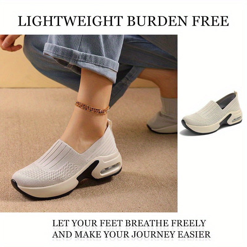 Women Lightweight Knit Slip-On Sneakers Breathable White Low-Top Comfortable