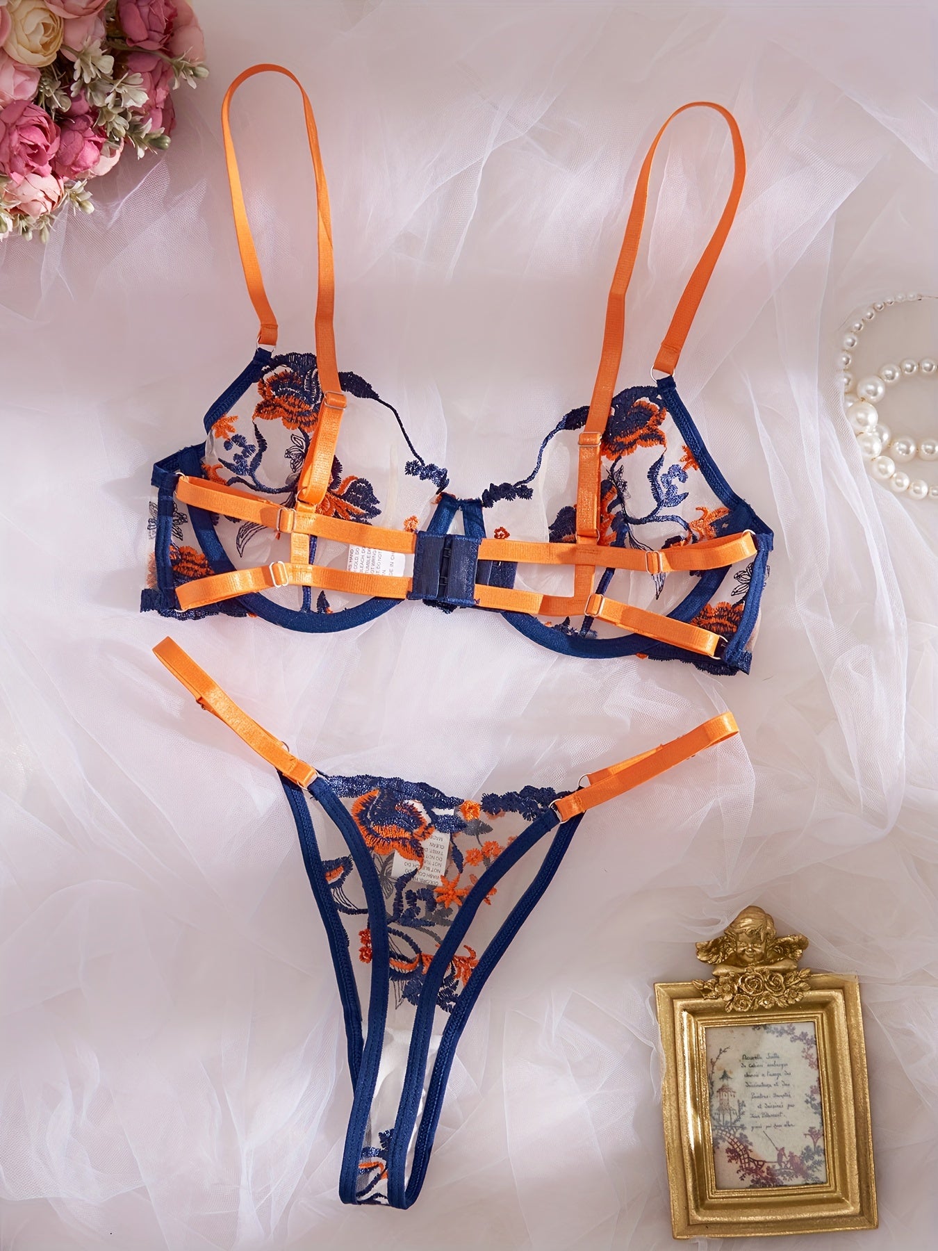 Women's Floral Lace Lingerie Set Bra and Thong Underwear