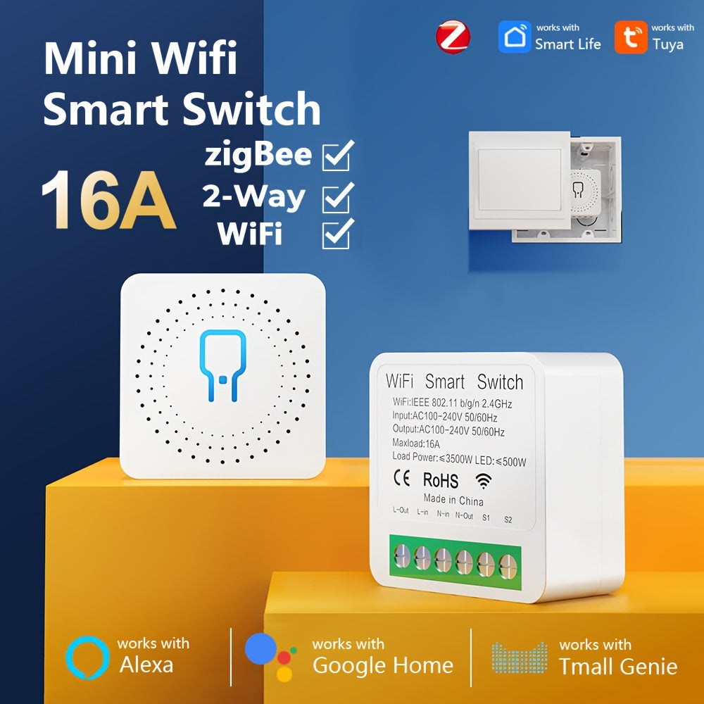 Interruptor inteligente de potencia WiFi ZigBee de 2 vías Mini 16A, control por app y voz para electrónica