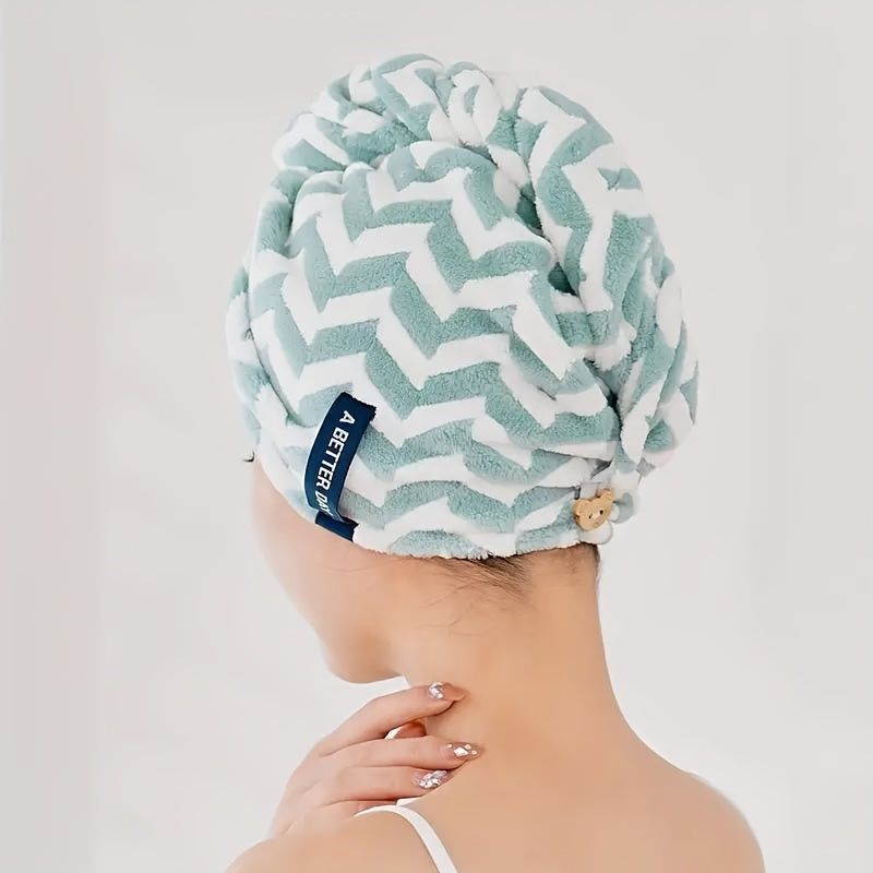Striped Quick-Dry Headscarf Hair Towel Wrap Soft Bathroom Accessory