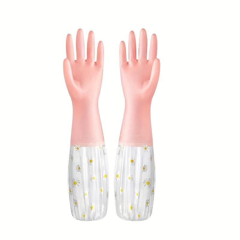 Waterproof PVC Cleaning Gloves with Daisy Pattern for Dishwashing and Household Use