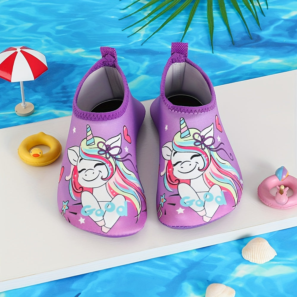 Girls Water Shoes Non Slip Quick Dry Cartoon Unicorn Water Socks for Outdoor Activities
