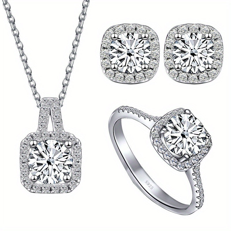 Moissanite Jewelry Set Earrings Necklace Ring 1ct Sterling Silver Gift for Lover