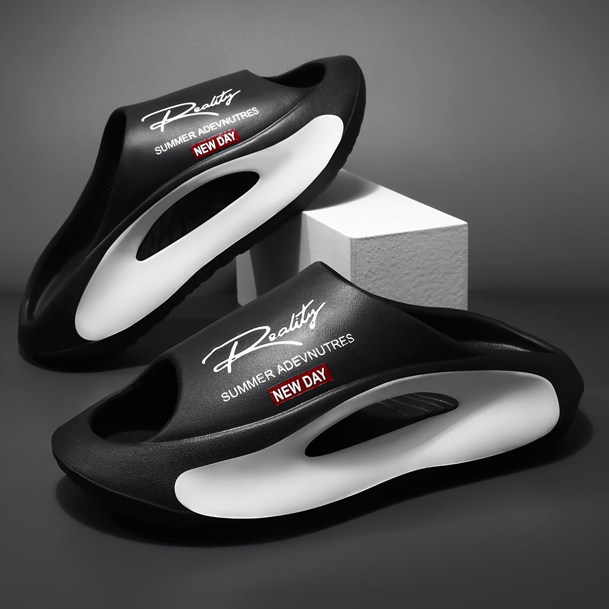 Women's Face Print Slides Thick Sole Non-Slip Breathable Open Toe Sandals for Indoor Outdoor