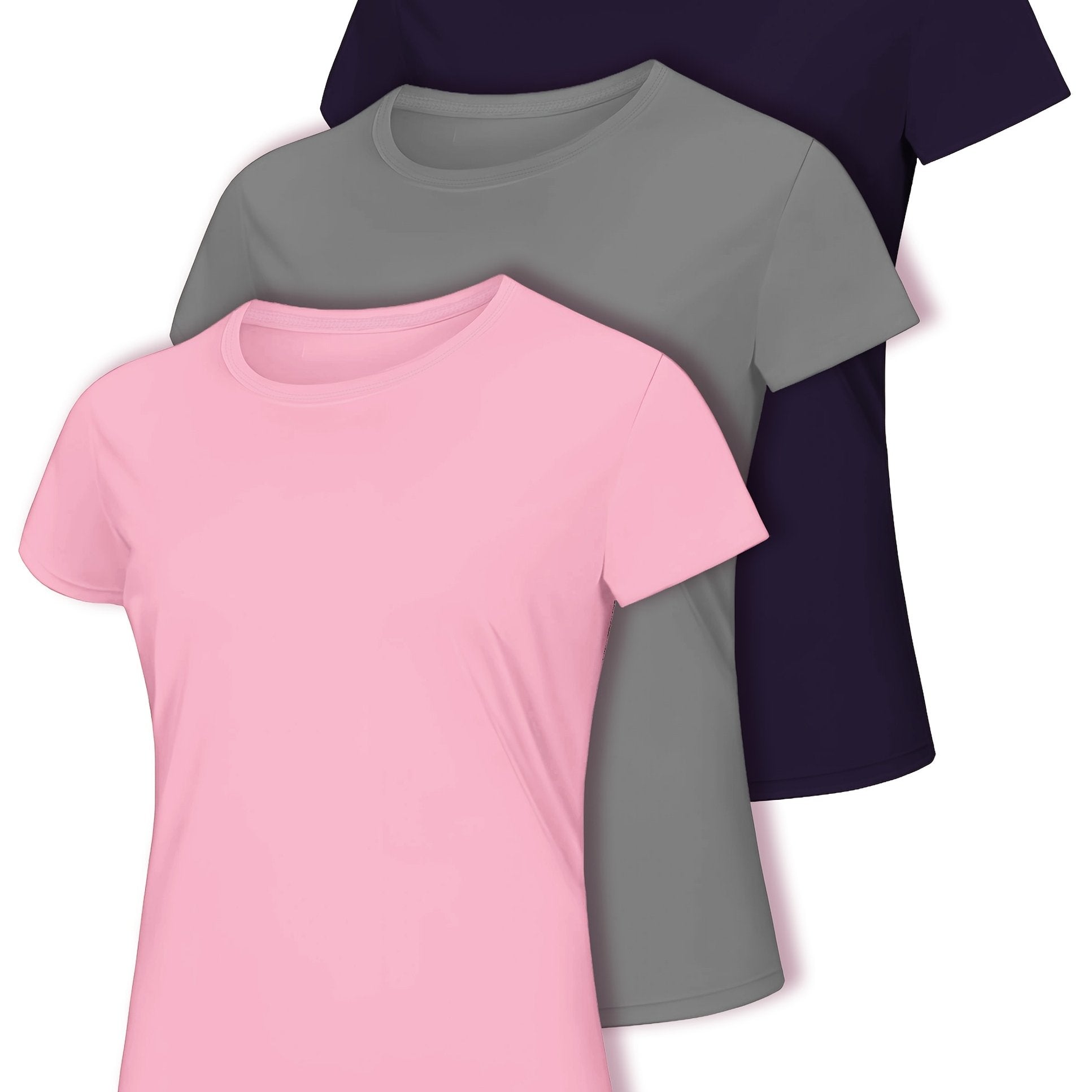 Women's Plus Size T-Shirts 3-Pack Black Gray Light Blue Casual Yoga Activewear