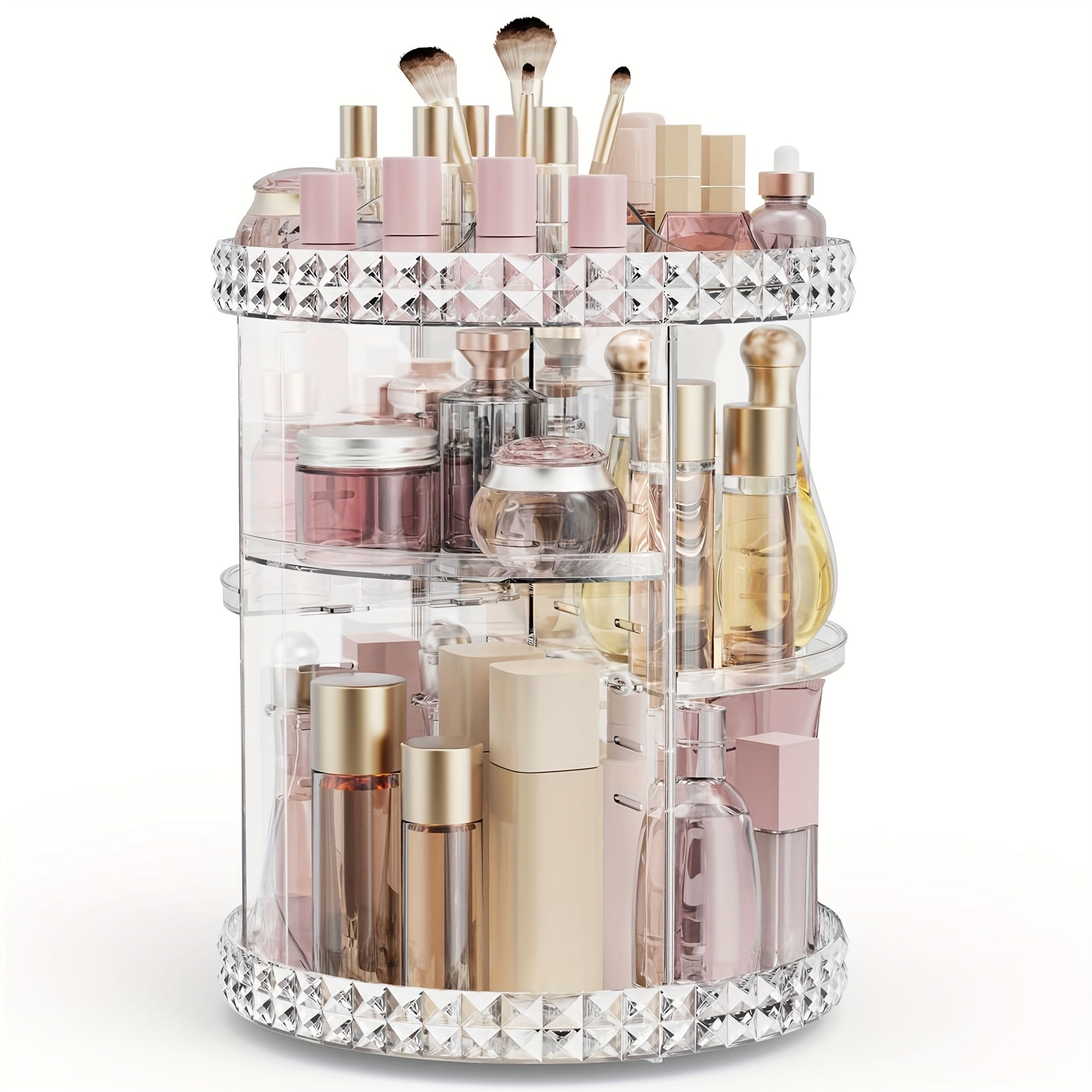Rotating Makeup Organizer with High Capacity Storage for Skincare and Cosmetics