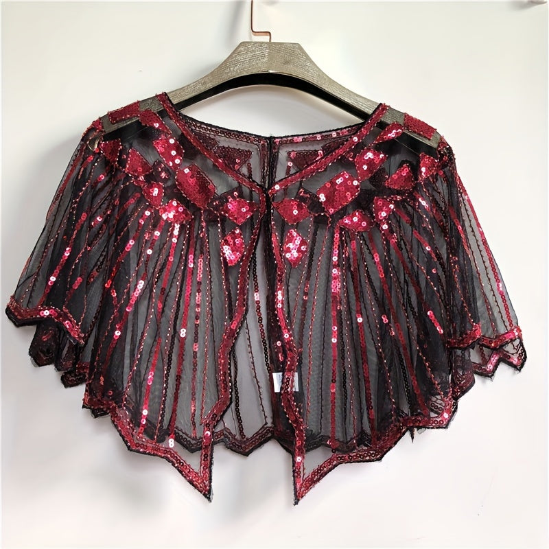 Beaded Sequin Embellished Evening Cape with Shawl for Bridal and Formal Wear