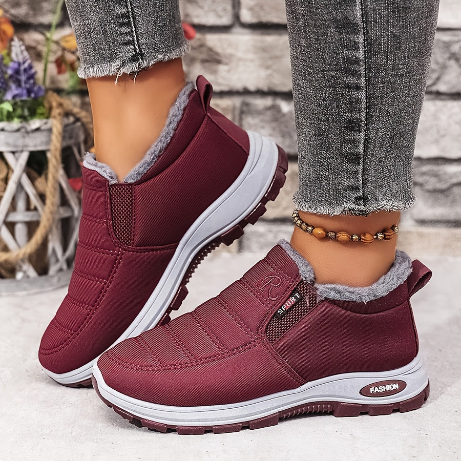Women Cozy Slip-On Flats Soft Plush Lining Non-Slip PVC Indoor Outdoor Burgundy