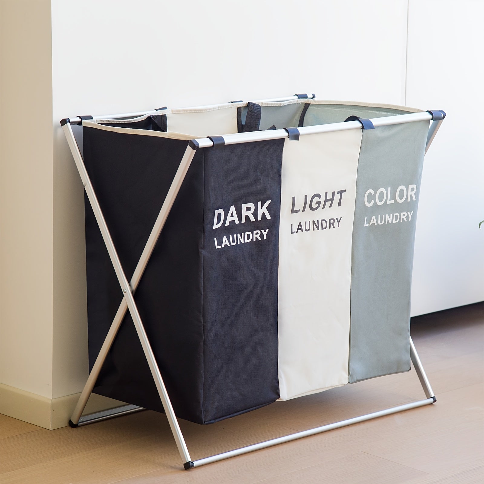 Laundry Organizer with 3 Sections Collapsible Waterproof Storage Bag for Bedroom Closet