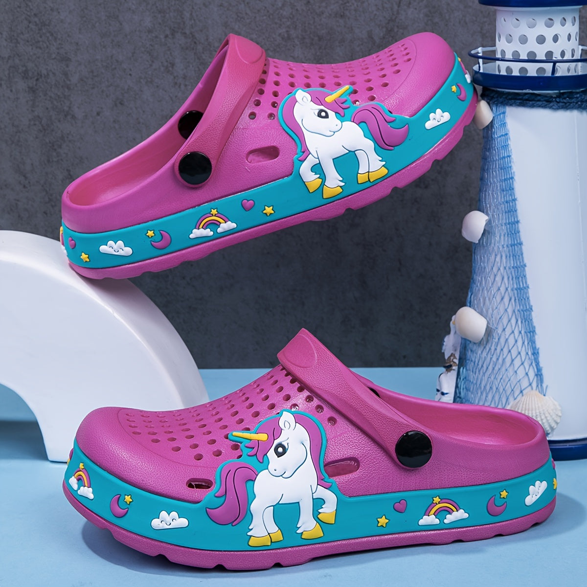 Girls' Summer Unicorn Slip-On Sandals Lightweight EVA Casual Beach Shoes