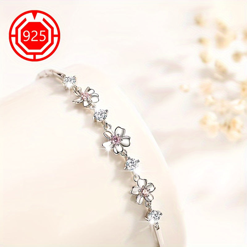 Sterling Silver Cherry Blossom Bracelet 18K Gold Plated Hypoallergenic Floral Gift