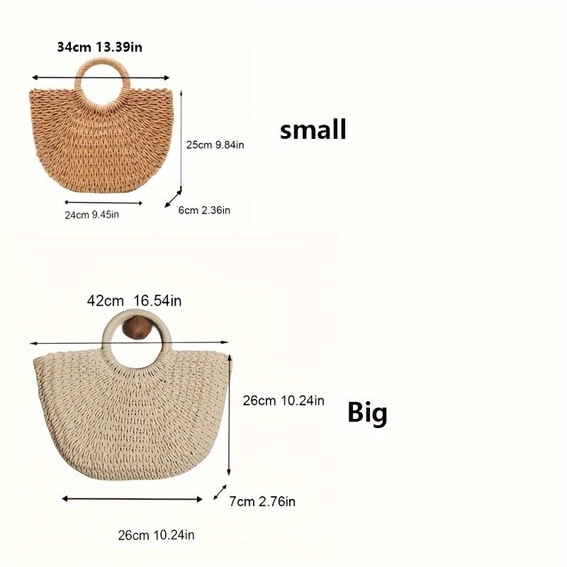 Women's Straw Crescent Bag Vintage Woven Shoulder Bag Beige Khaki