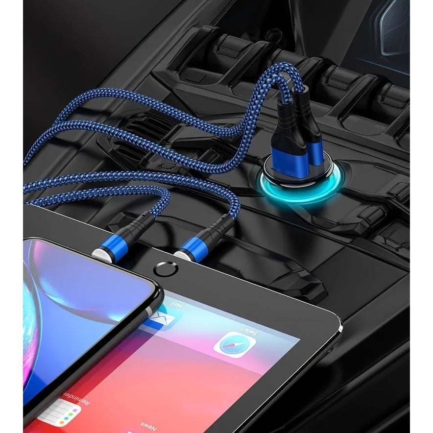 Universal Metallic Finish Fast USB Car Charger with Blue LED Indicator