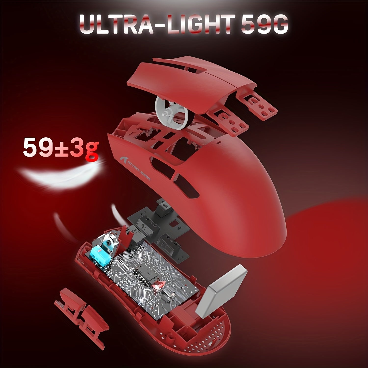 Игровая мышь Attack Shark X11 59G ультралегкая беспроводная с магнитной RGB зарядной станцией, 22000 DPI, 5 программируемых кнопок для ПК/ноутбука/Mac.