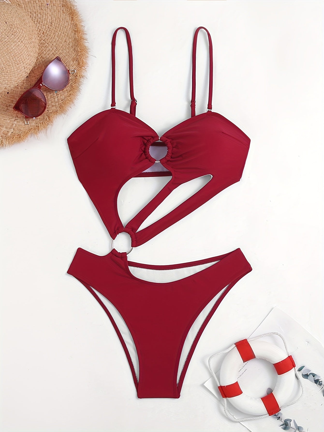 2024 Bir qismli suzish kostyumi, Sexy, toʻliq rangli, naylon spandeks, asimmetrik spaghetti strap