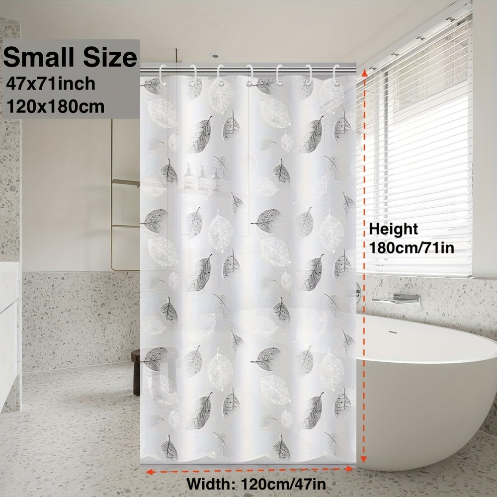 Waterproof PEVA Shower Curtain Liner with Leaf Pattern and Plastic Hooks for Bathroom and Window Decoration