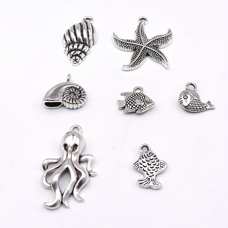 Set of 50 Vintage Silver Marine Life Charm Pendants for Jewelry Making