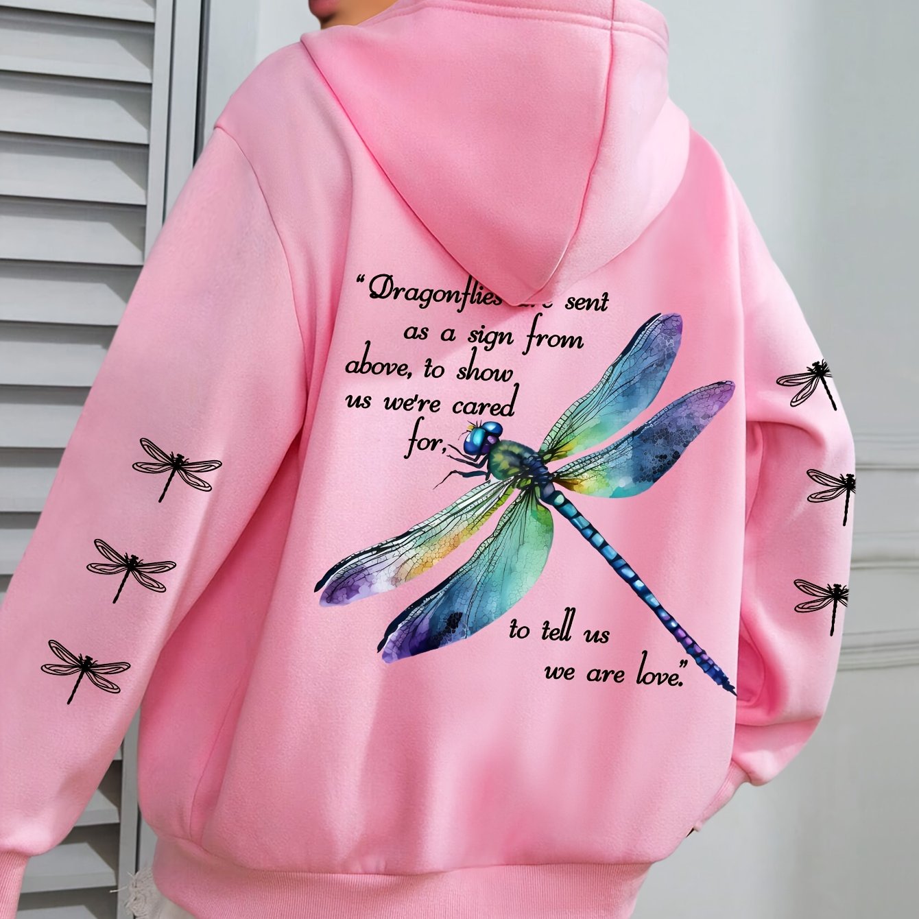 Толстовка с длинными рукавами для женщин больших размеров с принтом стрекозы, зелёная