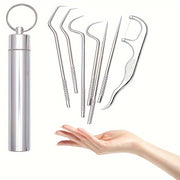 Stainless Steel Toothpick Set with Keychain Reusable Titanium Waterproof Holder for Travel and Outdoor Use