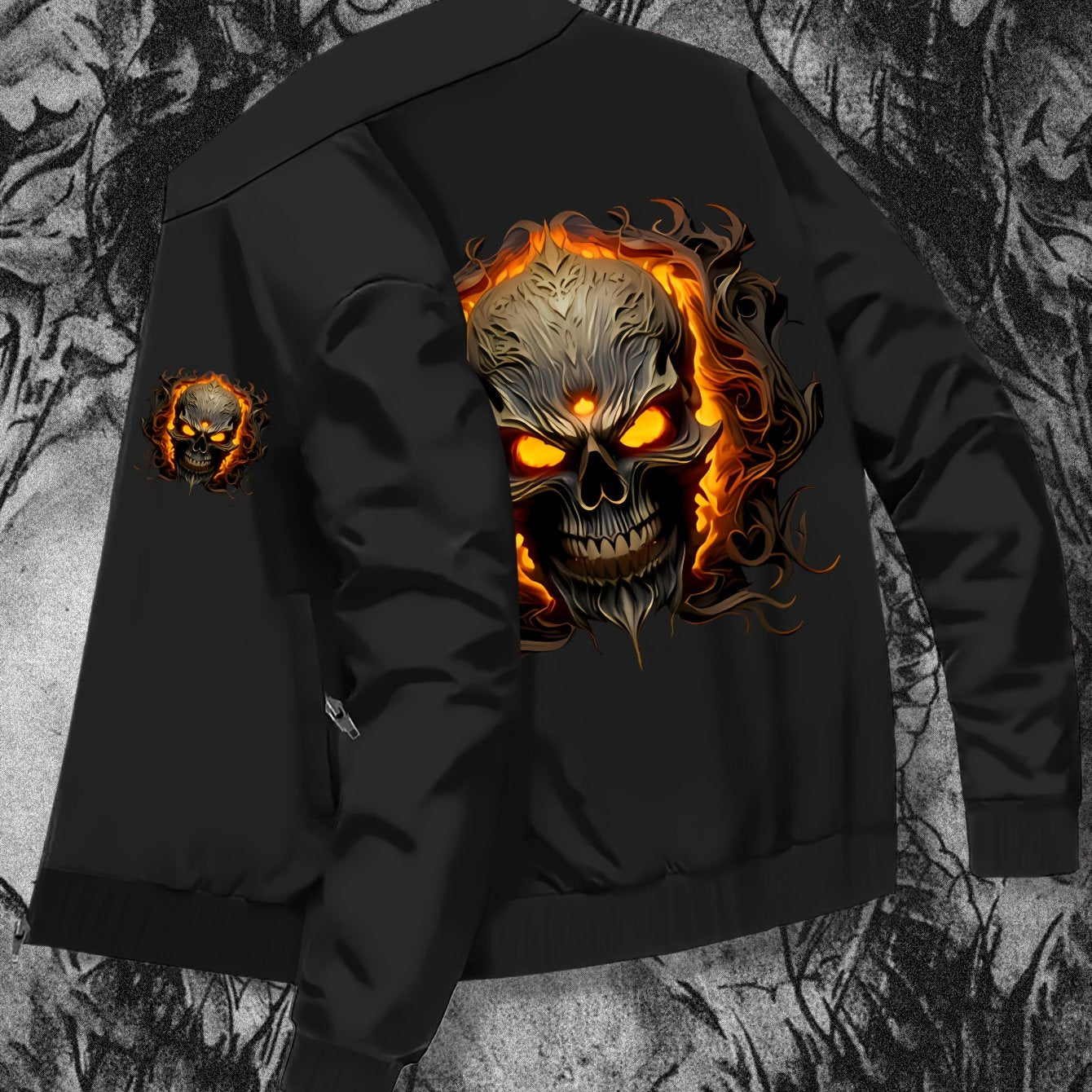 Мужская куртка с графическим принтом, воротником-бантом и молнией для полных мужчин на весну и осень